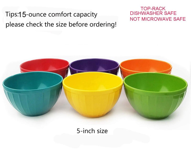 KX-WARE Melamine Fluted Bowls Set with Lids - 6pcs 15 oz Cereal/Prep Bowls, 6 Assorted Color | Break-resistant 100% Melamine Bowls and Plastic Lids | Dishwasher Safe, BPA Free - Image 4